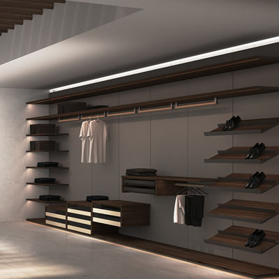 qualité  Sliding Door Master Walk In Closet Furniture Wood Aluminium With Linear LED usine