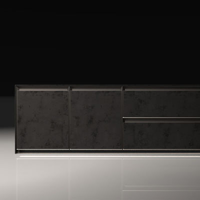 Armoires de cuisine modulaires en aluminium de luxe en verre noir pour villa