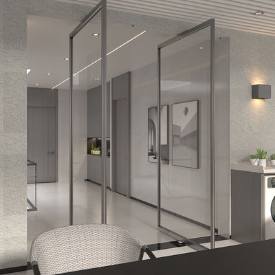 Porte coulissante en aluminium à pivotement intérieur de verre trempé